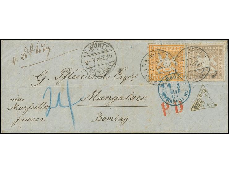 1865, 18 Kr. orangegelb und 9 Kr. fahlbraun, beide farbfrisch und tadellos durchstochen mit gut erhaltener Wappenprägung, sau