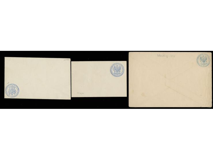 POSTAL STATIONERY: 1848/64 St. Petersburg city post  envelope 5 kop. blue with imprint at upper right, three different format