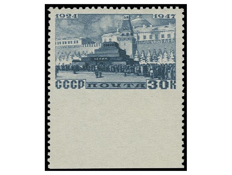 23rd anniversary of Lenin's death 30 kop. grey-blue from the lower sheet margin, imperforated at bottom, unhinged mint