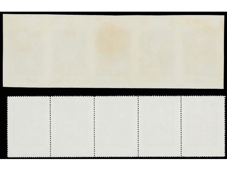 1975, Palekh Art , 4 kop.- 50 kop. in strip of five se-tenant stamps, imperforated, unused showing some spotting on the rever