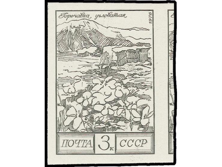 3 kop. imperforated with part of neighbouring stamp showing variety 'all colours missing except black', unhinged mint