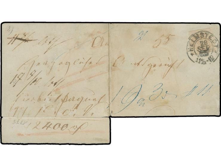 Postscheinausschnitt 5 Pfennig rosa, allseits beitrandig mit DKr. "HELMSTEDT 28 SEP 65" auf großem Teil eines Wertpaket-Begle