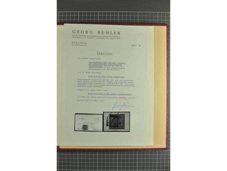 Die verbleibende Marken- und Briefesammlung in 2 gut gefüllten Lederalben, dabei Nr. 1 (17+Paar+2 Vorderseiten+1 Brief), 2 (1
