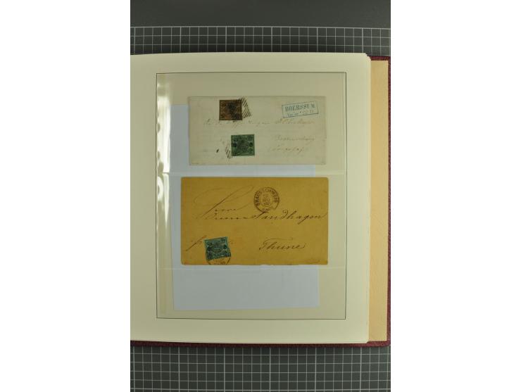 Die verbleibende Marken- und Briefesammlung in 2 gut gefüllten Lederalben, dabei Nr. 1 (17+Paar+2 Vorderseiten+1 Brief), 2 (1