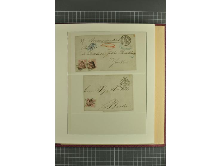 Die verbleibende Marken- und Briefesammlung in 2 gut gefüllten Lederalben, dabei Nr. 1 (17+Paar+2 Vorderseiten+1 Brief), 2 (1