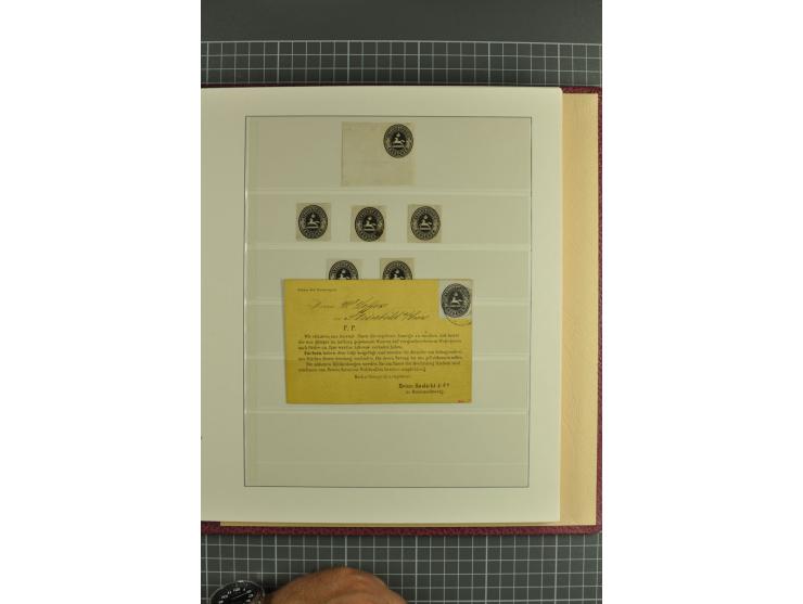 Die verbleibende Marken- und Briefesammlung in 2 gut gefüllten Lederalben, dabei Nr. 1 (17+Paar+2 Vorderseiten+1 Brief), 2 (1