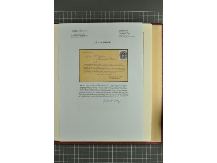 Die verbleibende Marken- und Briefesammlung in 2 gut gefüllten Lederalben, dabei Nr. 1 (17+Paar+2 Vorderseiten+1 Brief), 2 (1