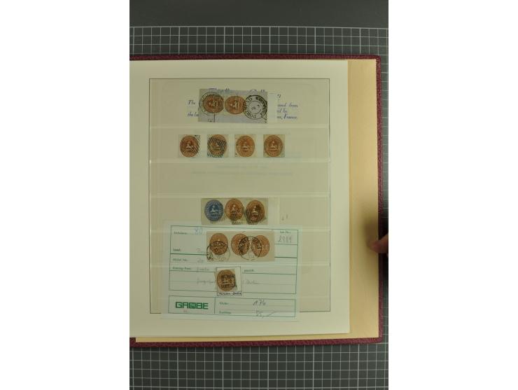 Die verbleibende Marken- und Briefesammlung in 2 gut gefüllten Lederalben, dabei Nr. 1 (17+Paar+2 Vorderseiten+1 Brief), 2 (1