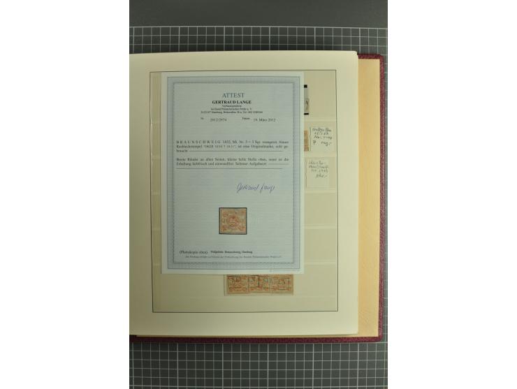 Die verbleibende Marken- und Briefesammlung in 2 gut gefüllten Lederalben, dabei Nr. 1 (17+Paar+2 Vorderseiten+1 Brief), 2 (1