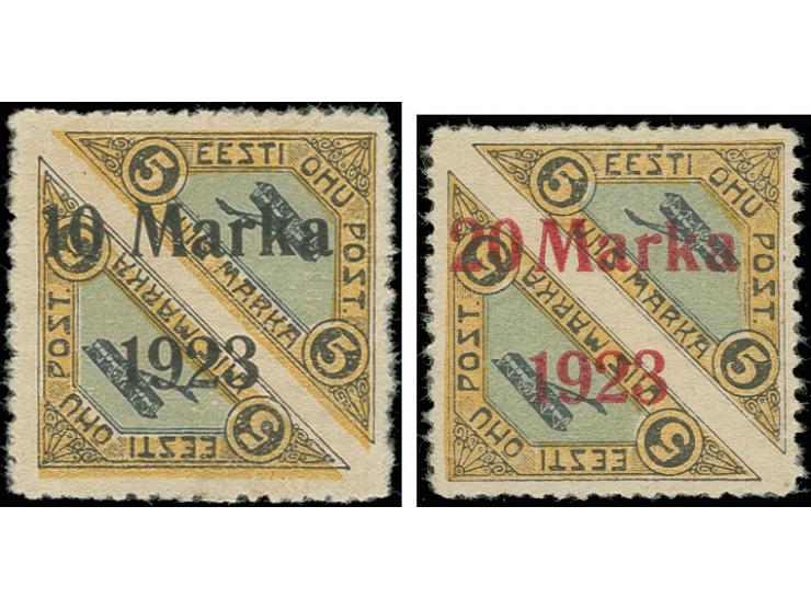 1923, Air mail 10 and 20 m. on 5 m., perforated, original gum with slight hinge remnants, signed Mikulski and Kumari, certifi