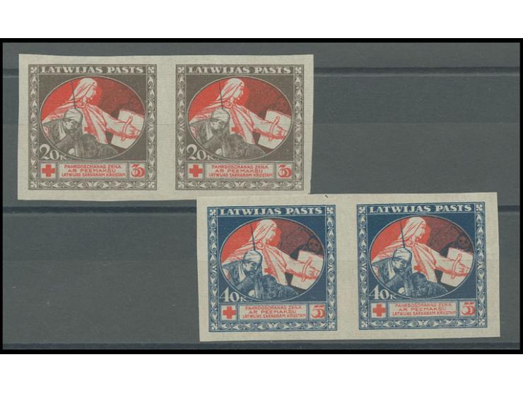 1920, Red Cross 20 and 40 kop., each as imperforated and ungummed horizontal proof pairs, certificate von Hoffmann BPP