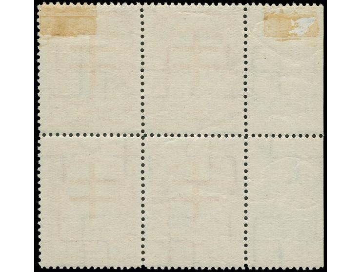1930, Tuberculosis 2 s. orange & brickstone-red,  block of four from left sheet margin showing in the top left stamp the vari