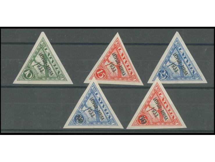 1933, First Flight Latvia - Gambia 10 s. - 100 s. on 25 s., complete set of five, unhinged mint, certificate Wassmann