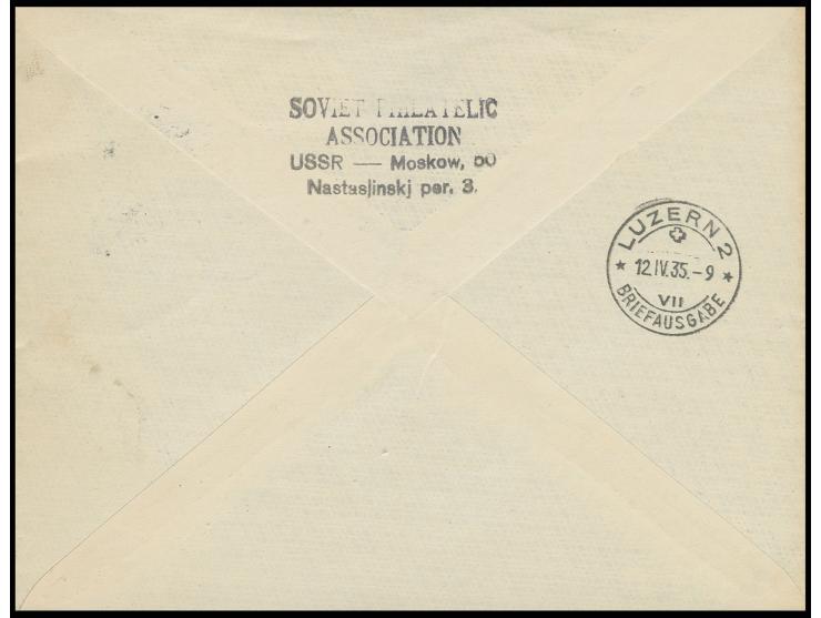 1935, Animals definitive, 50 kop. black-blue tied by cds "Tuva 26.3"  to cover to Luzern, Switzerland