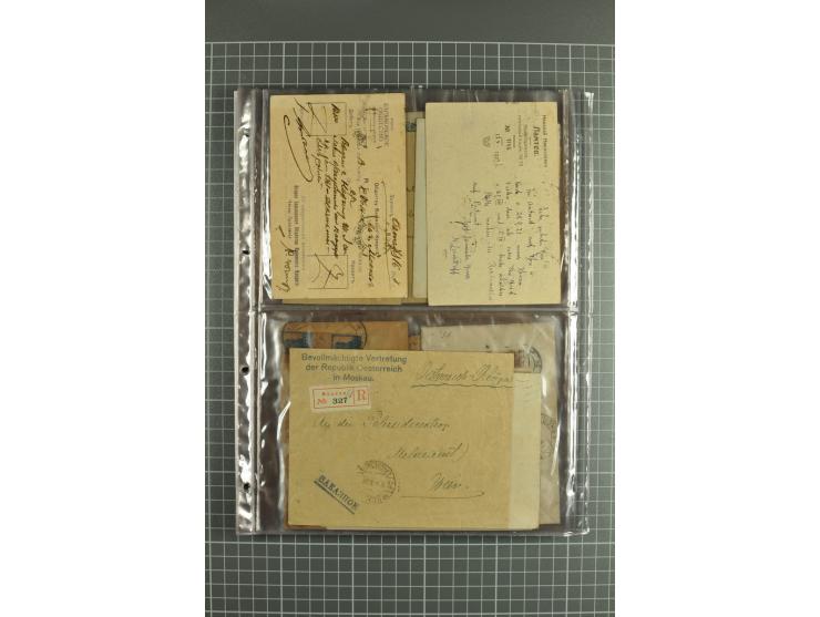 1918/27, lot of 60 covers incl. airmail, postal saving stamps used as definitives, trophy use of Ukrainian stamps, inflation 