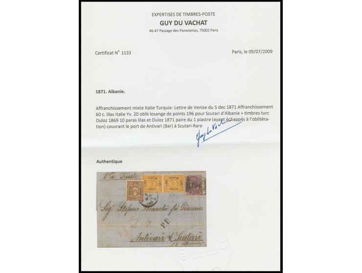 MISCELLANEOUS ITEMS: 1871, entire letter from Venice via Triest to Antivari, franked with DLR 60 c. violet (small fault), tie