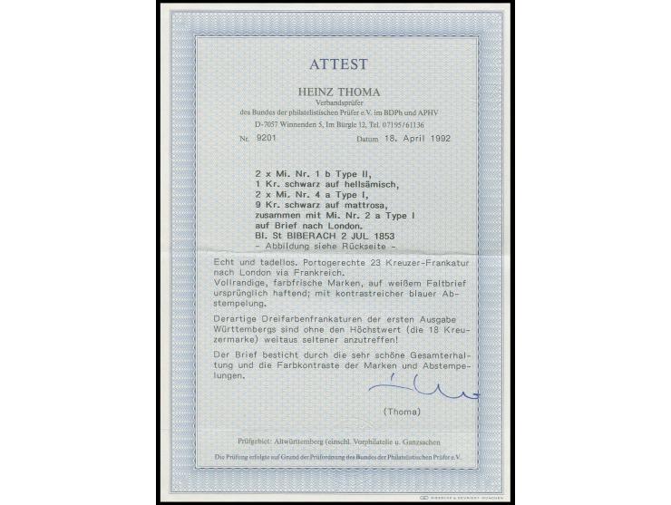 GROSSBRITANNIEN: 1851, Ziffern 1 Kreuzer auf hellsämisch, 2 Einzelwerte zusammen mit 3 Kreuzer auf gelb (Type I) und 2 Werten