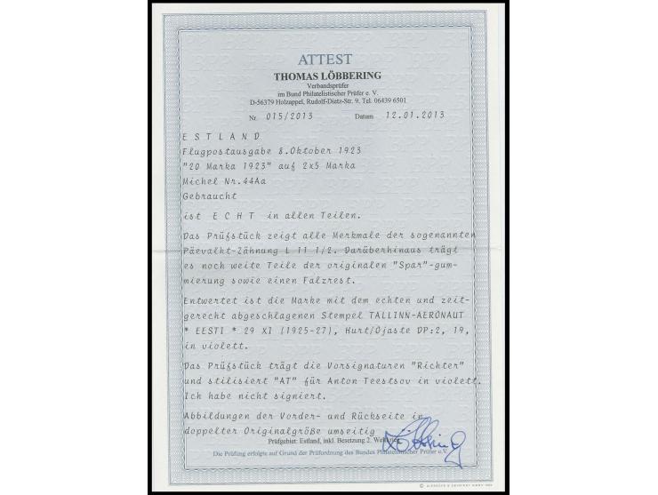 5 m. with Päevaleht perforation, used, very fine, signed Teestsov and certificate Löbbering BPP