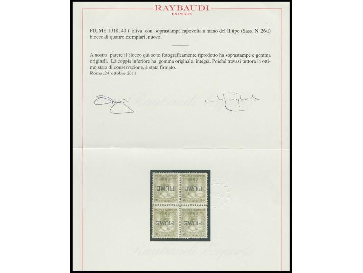 40 f. as block of four with inverted handstamp (type II), upper stamps hinged, lower mint never hinged, very fine and attract