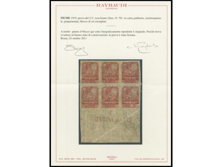 1919, Marcus square 2 cor. as block of six from the lower sheet margin on thin, semi-transparent paper, a rare proof, some wr