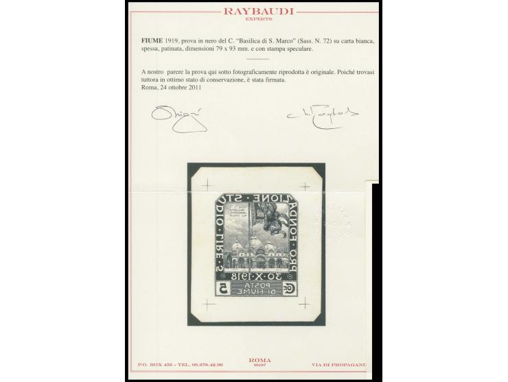 5 cor. as mirror inverted proof in black on thick carton paper in large format (79x93mm), very fine and attractive, signed Ra