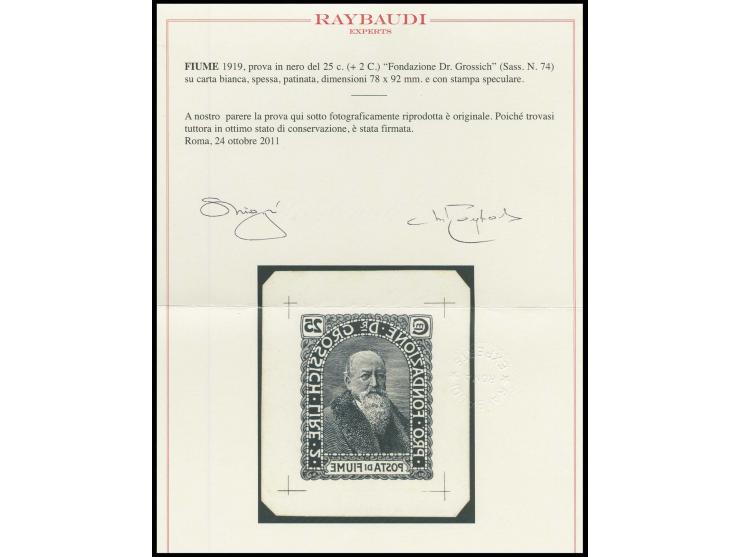 Grossich 25 cmi. as mirror inverted proof in black on thick carton paper in large format (78x92mm), very fine and attractive,