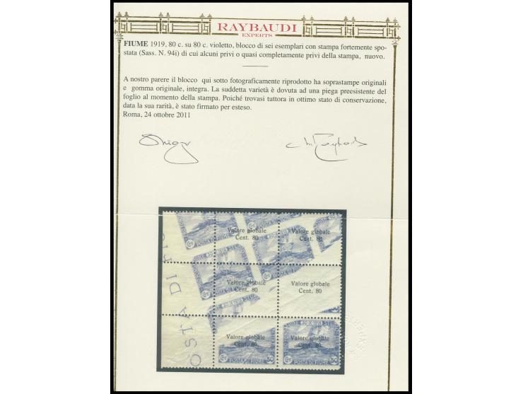 80 c. on 80 c., drastically misperforated block of 6 due to a printing fold, from the left sheet corner, three stamps with sh