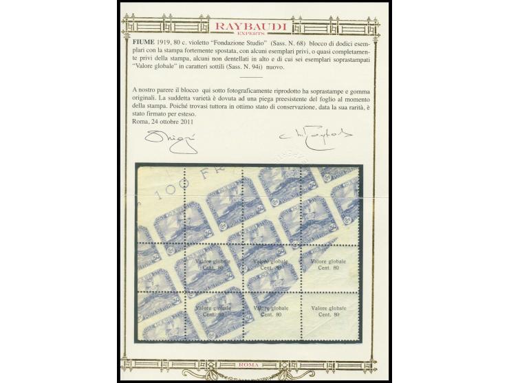 80 c. on 80 c., drastically misperforated block of 6 due to a printing fold, from the upper left sheet corner, one stamp with