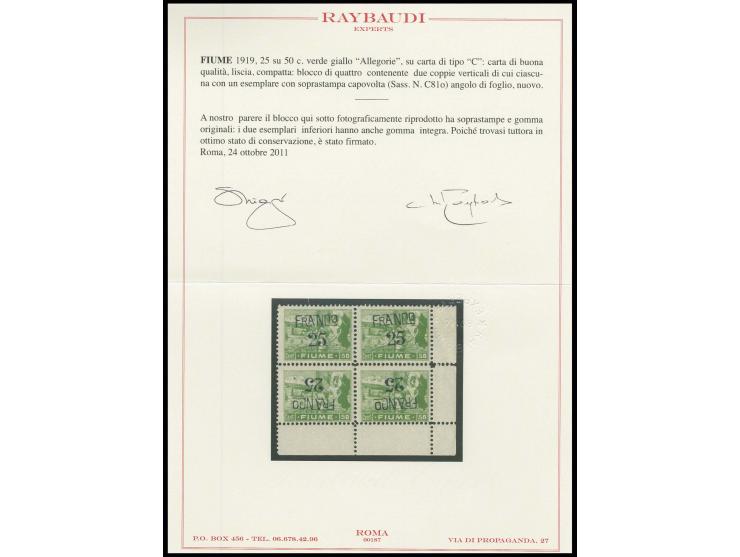 1920, Cruiser arrival 25 f. on 50 c. as block of four from the lower right sheet corner on smooth white paper, the lower two 