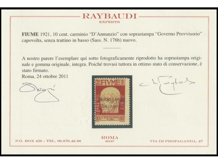 10 c. with inverted overprint, mint never hinged, very fine, signed Raybaudi with certificate