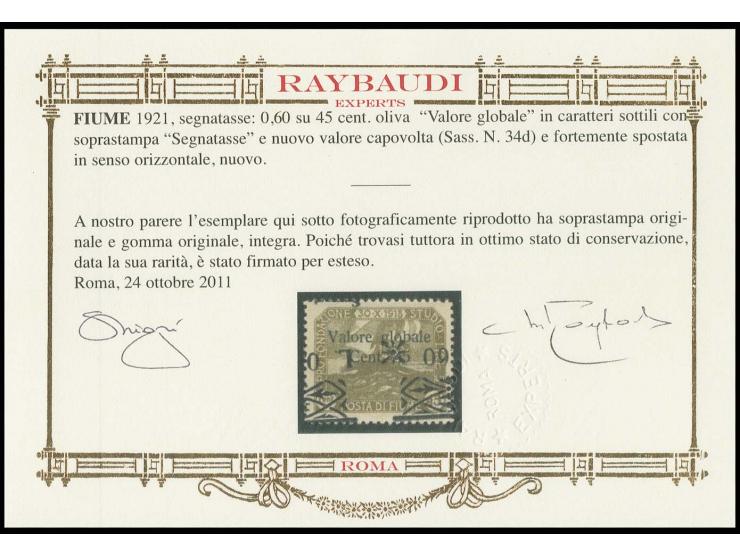 0.60 on 45 c. with shifted and inverted overprint, mint never hinged, very fine, rare, signed Raybaudi with certificate (Sass