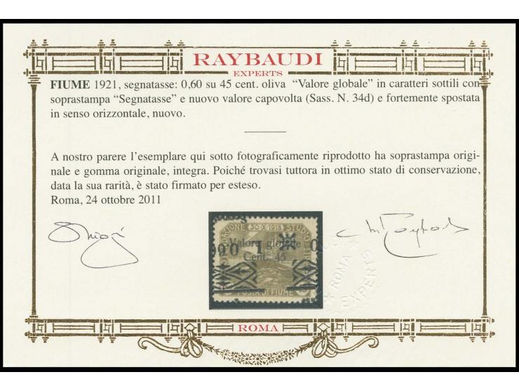  0.60 on 45 c. with shifted and inverted overprint, mint never hinged, very fine, rare, signed Raybaudi with certificate (Sas