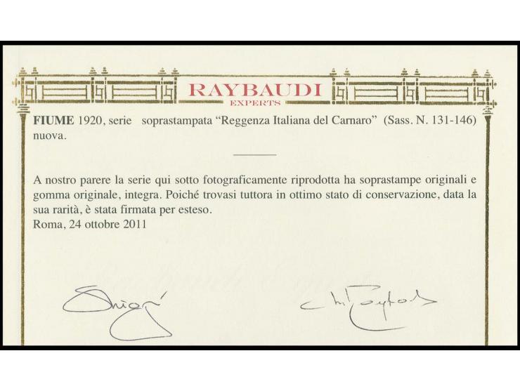 1920, Overprint issue 1 c. - 10 l. including both express stamps, mint never hinged, very fine, signed Raybaudi with two cert