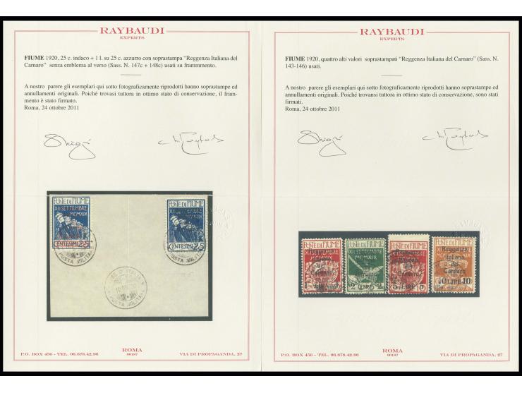 1 c. - 10 l. including 25 c. blue in both overprint colors, used and on small pieces, very fine, signed Raybaudi with two cer