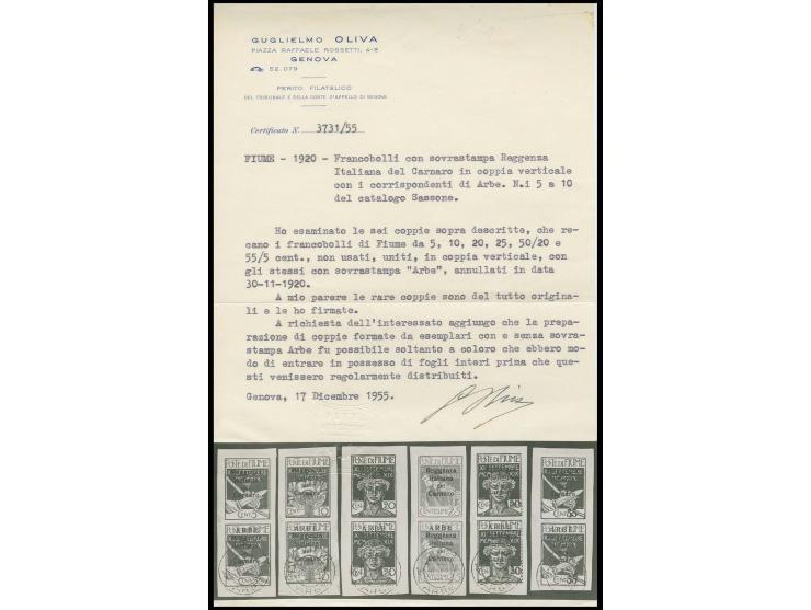 5-55 c. each as horizontal pair, the upper stamp, coming from the first row in the sheet, without overprint "ARBE", the lower
