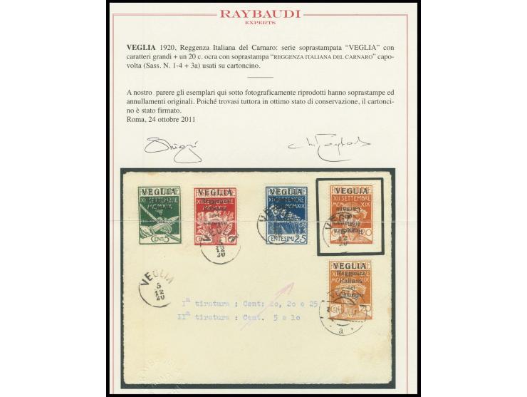 20 C. with inverted overprint, and 10-25 c. with normal overprint, tied by cds. "VEGLIA 5 12 20" to piece, 5 c. also on piece