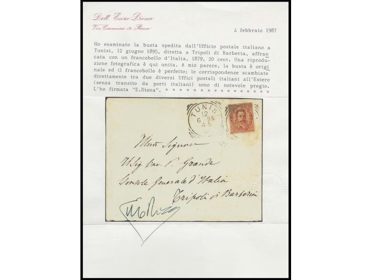 1895, Italy Umberto 20 c. orange, tied by squared circle "TUNISI 12 6 95" with additional strike alongside, to envelope to Tr