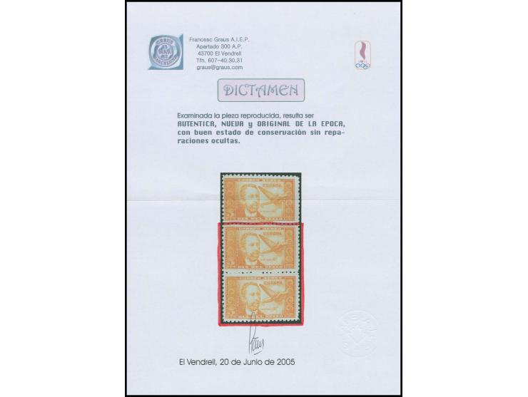 1944, Dr. Thebussem 5 pta. in unissued colours yellow and orange, perforated, in vertical pairs, unhinged mint (Edifil 983cc)