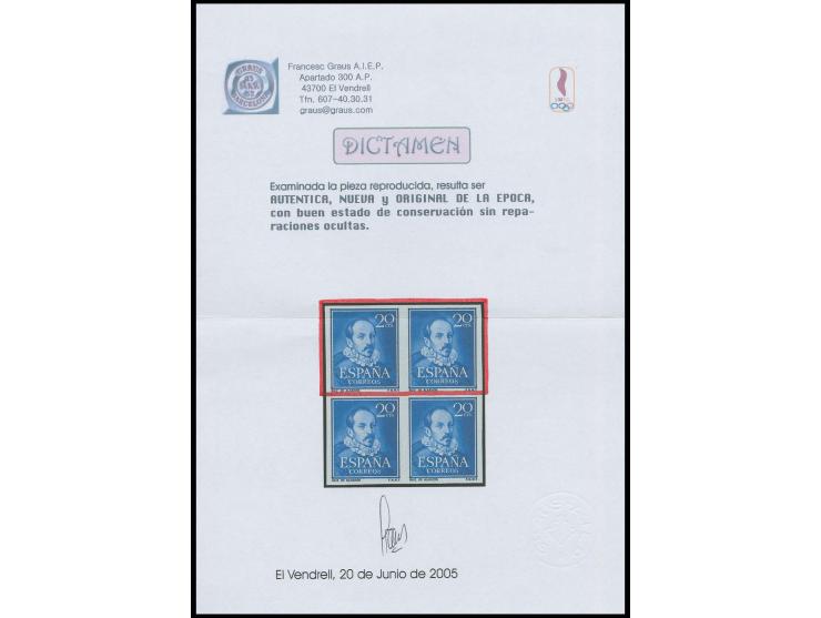 Juan Ruiz 20 c. bluish-violett, imperforated horizontal pair, unmounted mint, opinio Graus for a split up block of 4, fine an