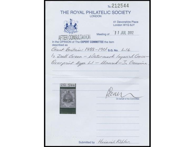 1 s. green, unused, very fine, certificate RPS (2012)