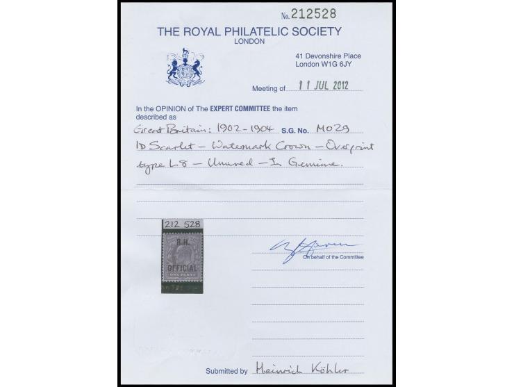 1 d. scarlet, unused, very fine, certificate RPS (2012)