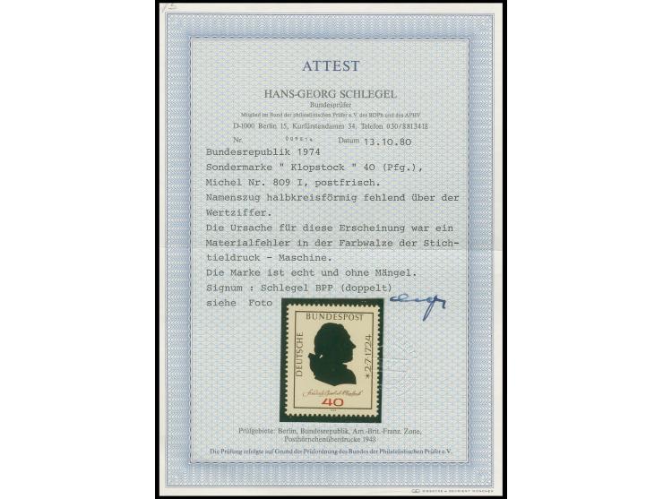 40 Pfg. mit halbkreisförmig fehlendem Namenzug über der Wertziffer, postfrisch, tadellos, sign. Schlegel BPP mit Fotoattest
