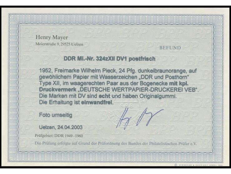 24 Pfg. auf gewöhnlichem Papier mit Wz. 2X II im waagerechten Paar aus der linken unteren Bogenecke mit Druckvermerk 1, postf