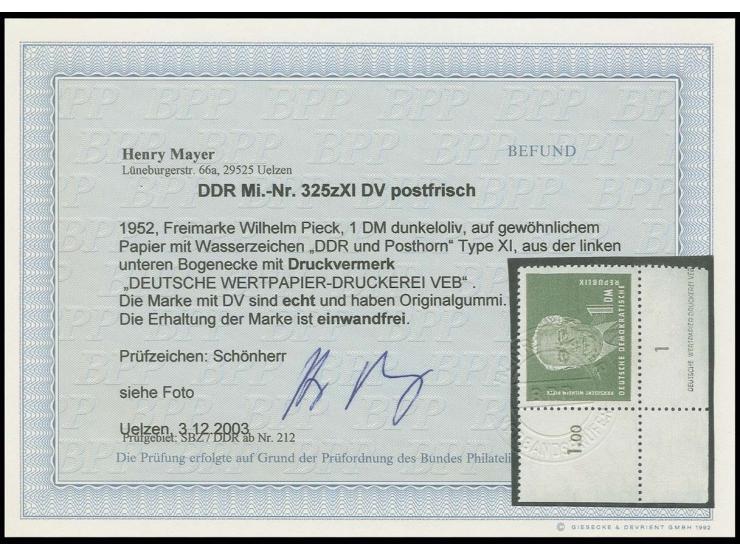 1 M. auf gewöhnlichem Papier mit Wz. 2X I aus der linken unteren Bogenecke mit Druckvermerk 1, postfrisch, sign. Schönherr BP