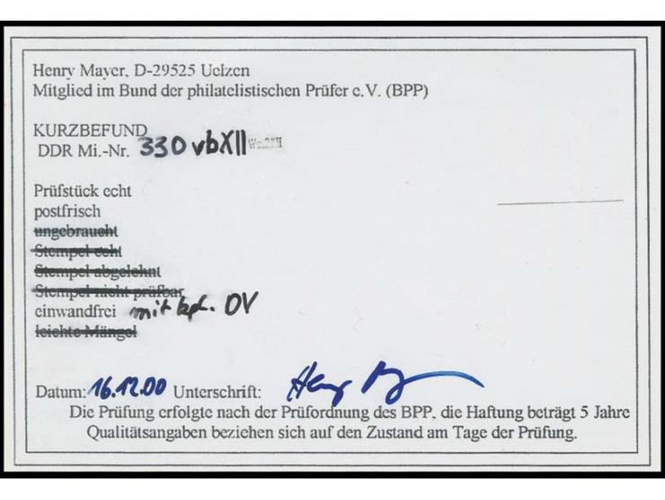 10 Pfg. schwärzlichgrün auf gestrichenem Papier mit Wz. 2X II im waagerechten Dreierstreifen aus der linken unteren Bogenecke
