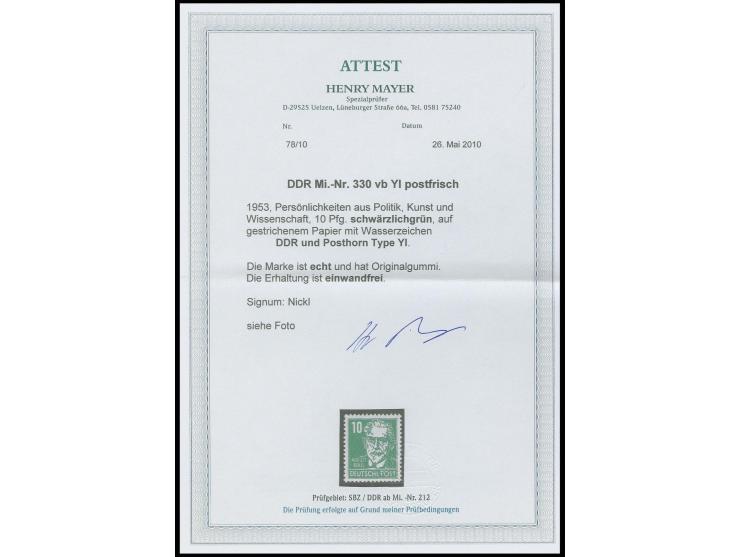 10 Pfg. schwärzlichgrün auf gestrichenem Papier mit Wz. 2Y I, postfrisch, sign. Nickel sowie Fotoattest Schönherr BPP und May