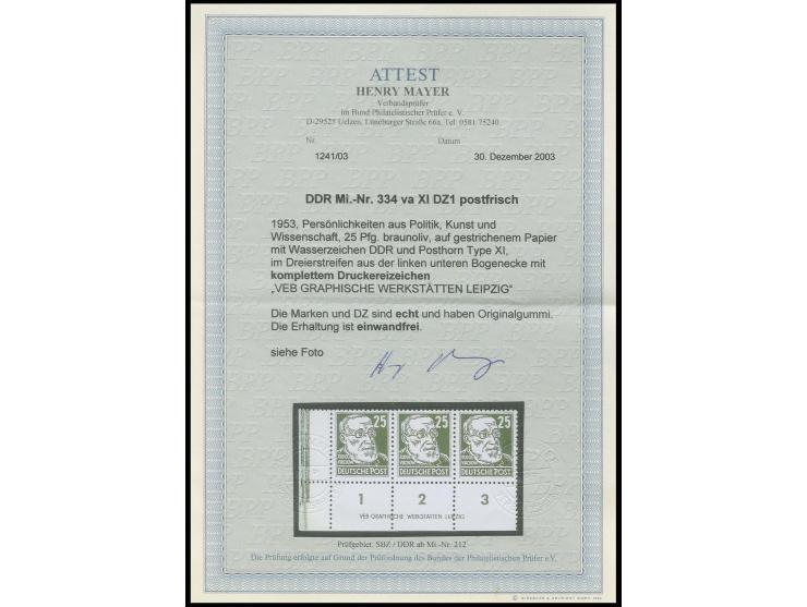 25 Pfg. auf gestrichenem Papier mit Wz. 2X I im waagerechten Dreierstreifen aus der linken unteren Bogenecke mit Druckereizei