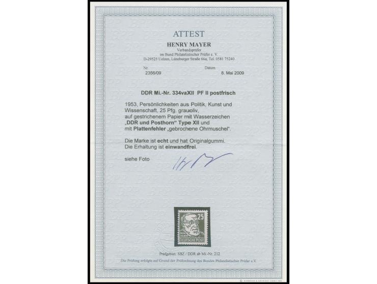 25 Pfg. auf gestrichenem Papier mit besserem Wz. 2X II und Plattenfehler "gebrochene Ohrmuschel", postfrisch, Fotoattest Maye