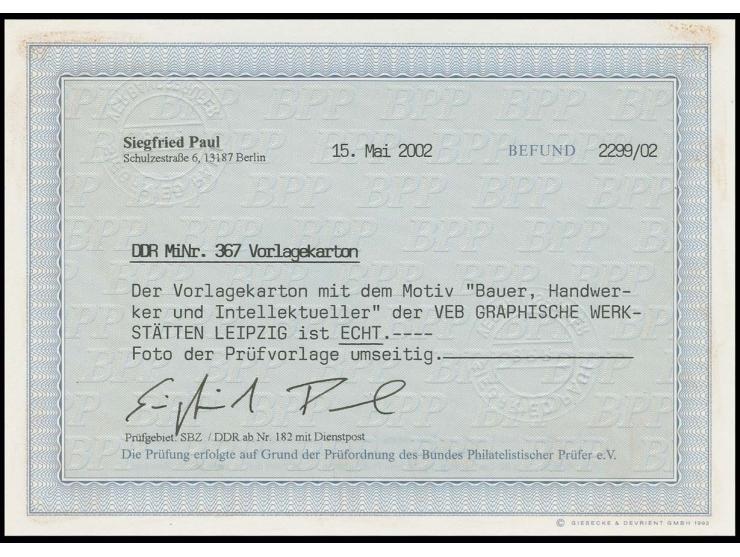 Vorlagekarton mit aufgeklebter 12 Pfg.-Marke in ähnlicher Zeichnung, Marke links oben kleiner Eckbug, Fotobefund Paul BPP
