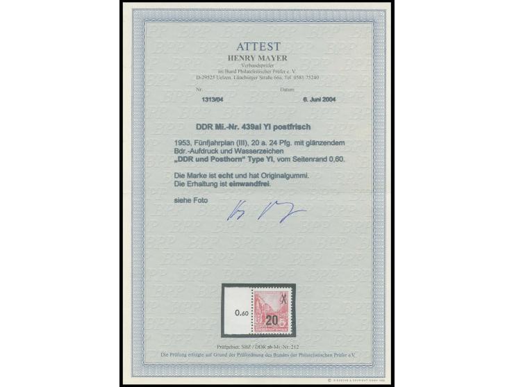 20 auf 24 Pfg. mit glänzendem Aufdruck und Wz. 2Y I, postfrisches linkes Randstück der Neuauflage, Fotoattest Mayer BPP (Mi. 